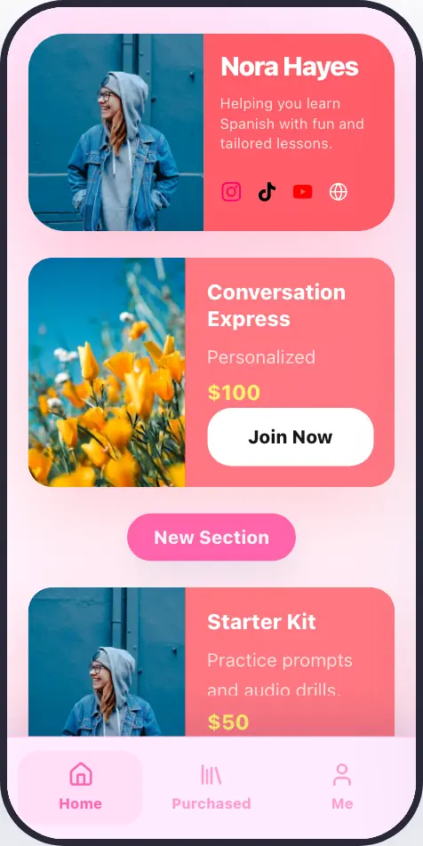 Language course Web App template preview